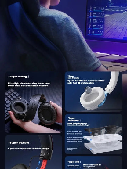 Casque de Jeu Sans Fil MCHOSE V9 Pro 3 Modes – Casque d'Esports Bluetooth, 2.4 GHz & Filaire avec Microphone Anti-Bruit