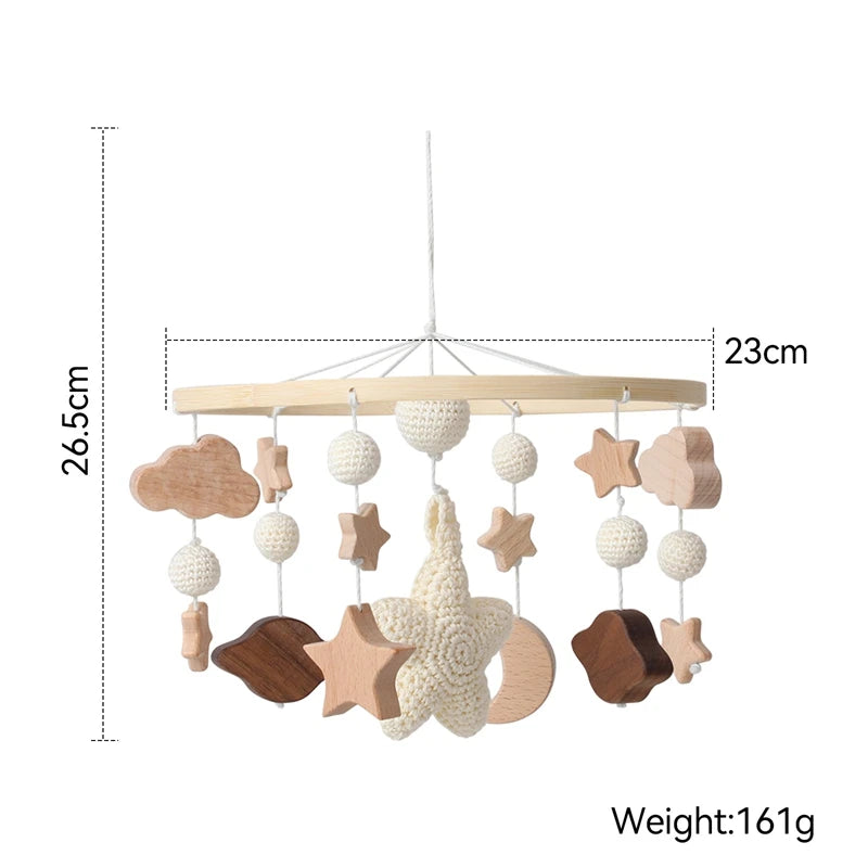 Baby Wooden Bed Bell Bracket – Newborn Crib Mobile Stand for 0-12 Months, Wooden Hanging Toy Holder with Crochet Bed Bell Rattle, Infant Nursery Decoration & Sensory Baby Toy Accessory
