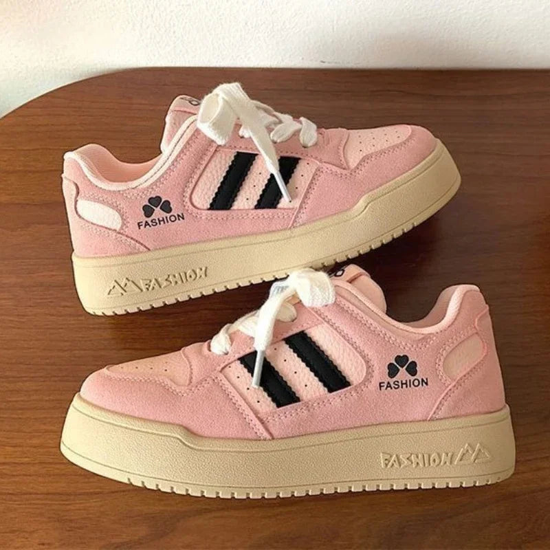 Women's Casual Flat Sneakers – Round Toe Breathable Lace-Up Shoes, Comfortable Shallow-Mouth Design for Spring & Autumn Everyday Wear