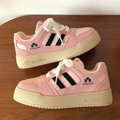 Women's Casual Flat Sneakers – Round Toe Breathable Lace-Up Shoes, Comfortable Shallow-Mouth Design for Spring & Autumn Everyday Wear