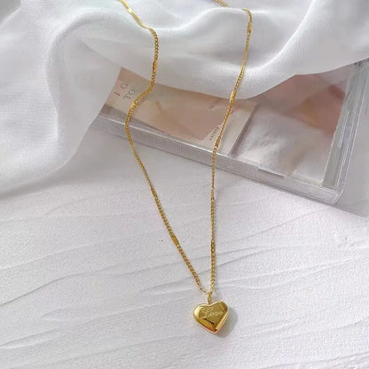 1pc Gold Color Peach Heart Necklace for Women Simple Fashion Love Engraved Collarbone Chain Holiday Gift