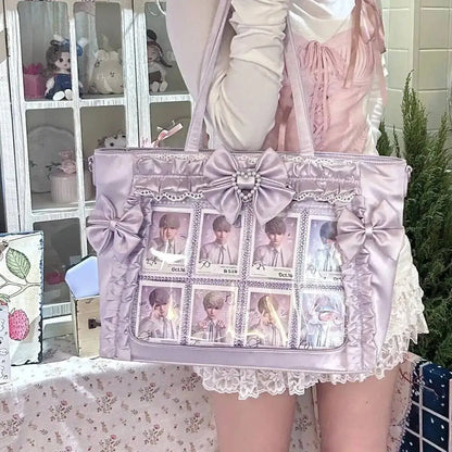 Bolsa Ita Japonesa Y2K para Mujer – Bonito Bolso de Hombro Transparente Lolita, Bolso Cruzado Grande de Exhibición DIY, Cartera de Moda Kawaii para la Escuela, Viajes y Uso Diario
