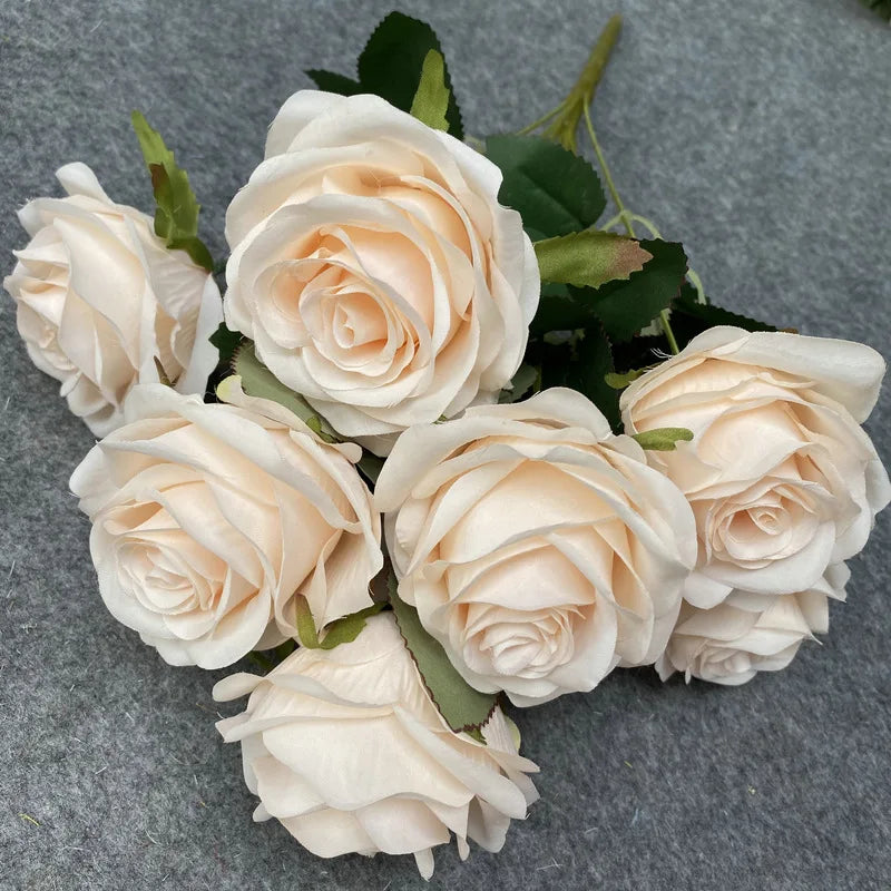 9 Heads Artificial Camellia Rose Bouquet – Realistic Faux Flowers for Wedding Decor, Party Displays, Home Decoration & Floral Gifts