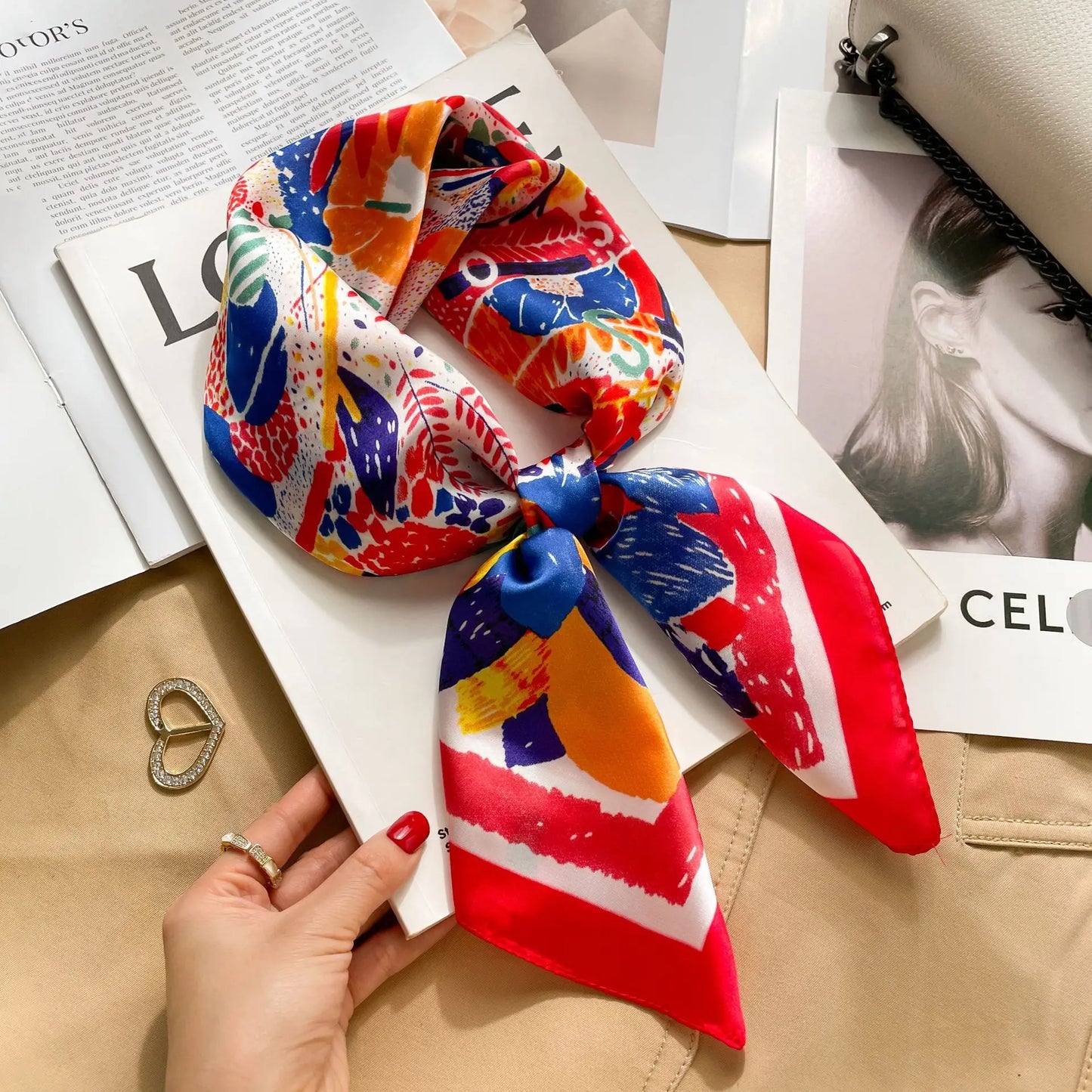 70x70CM Foulard en soie imprimé pour femme – Châle Pashmina carré tendance, tour de cou de luxe, bandeau et bandana décoratif