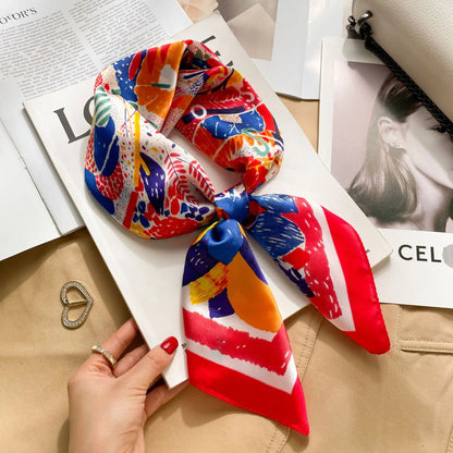 70x70CM Foulard en soie imprimé pour femme – Châle Pashmina carré tendance, tour de cou de luxe, bandeau et bandana décoratif