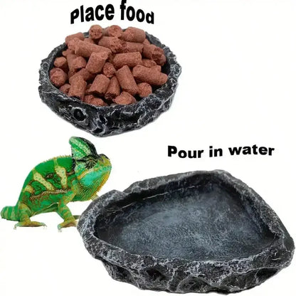 1PC Realistic Stone-Look Reptile Food & Water Bowl – Safe Durable Feeding Dish for Bearded Dragons, Lizards & Small Reptiles