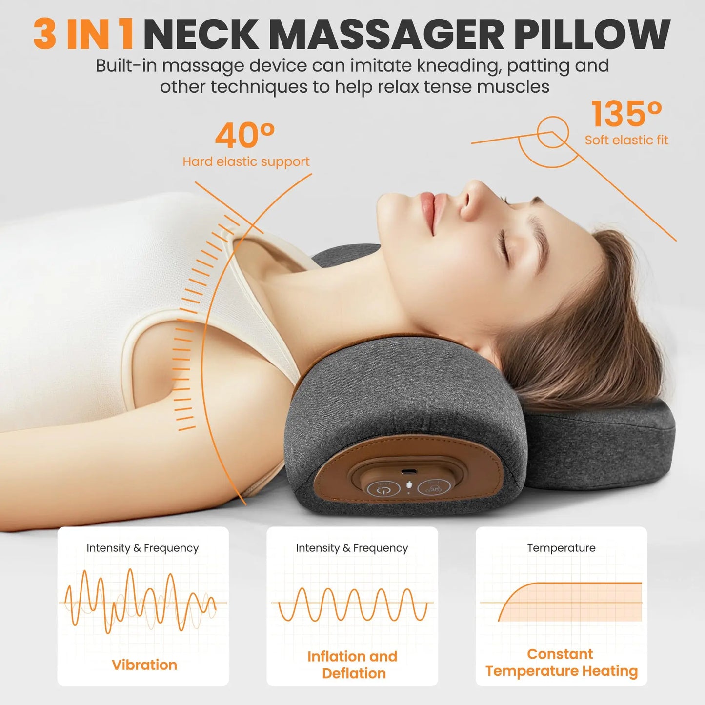 Almohada masajeadora para cuello – Almohada con calefacción y vibración para soporte cervical, cojín de masaje relajante para confort del cuello, apoyo para dormir y dispositivo de terapia en casa para aliviar el estrés