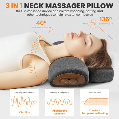 Almohada masajeadora para cuello – Almohada con calefacción y vibración para soporte cervical, cojín de masaje relajante para confort del cuello, apoyo para dormir y dispositivo de terapia en casa para aliviar el estrés