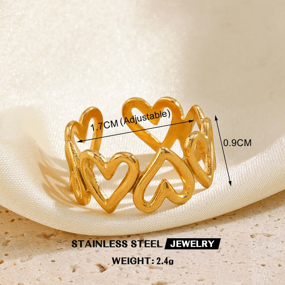 Gold Stainless Steel Heart Ring – Waterproof Hollow Heart Finger Ring for Women | Minimalist Fashion Jewelry Gift