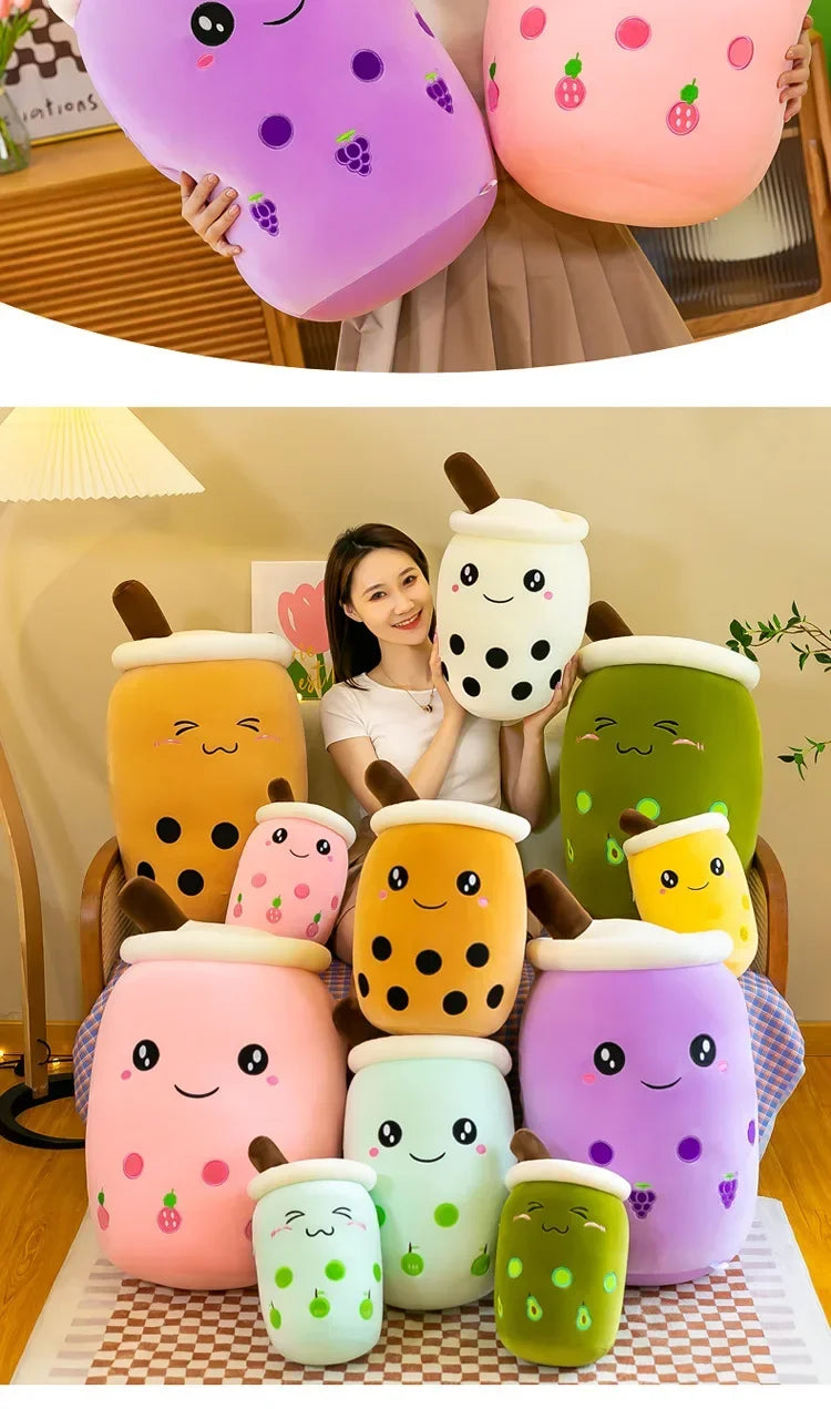 Giant Bubble Tea Plush Pillow – 22–70cm Squishy Milk Tea Boba Stuffed Toy Fruit Drink Bottle Decor Gift