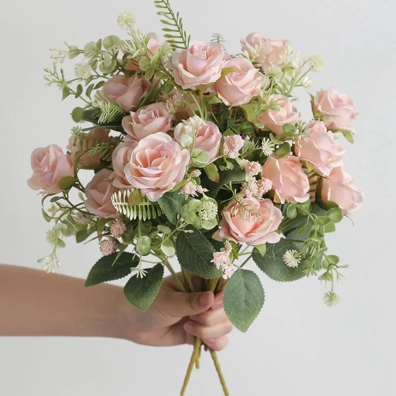 Ramo de Rosas Peonías Blancas Artificiales de 30cm – Flores Falsas de Seda con 5 Flores Grandes y 4 Capullos para Ramos de Novia, Decoración del Hogar y Arreglos Florales