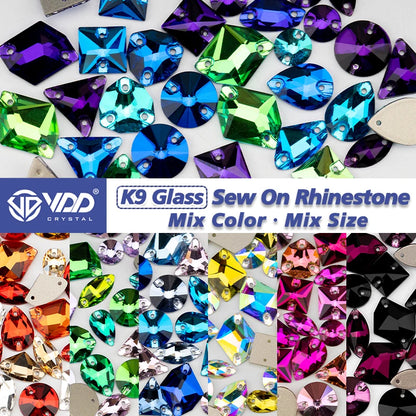 Strass à coudre en cristal K9 AB Mix – Pierres plates en verre AAAAA pour vêtements, robes de mariée et projets de bricolage