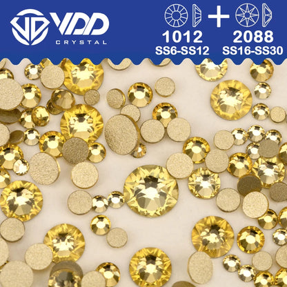 VDD Piedras Preciosas de Cristal Doradas de Fondo Plano – 2088 Cristales de Strass para Arte de Uñas, Manualidades y Decoraciones DIY