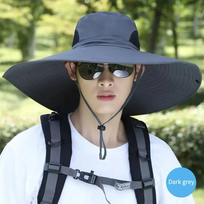 15cm Large Brim Polyester Sun Hat – UV Protection Breathable Mesh Fishing Cap, Foldable Outdoor Hat for Hiking & Beach