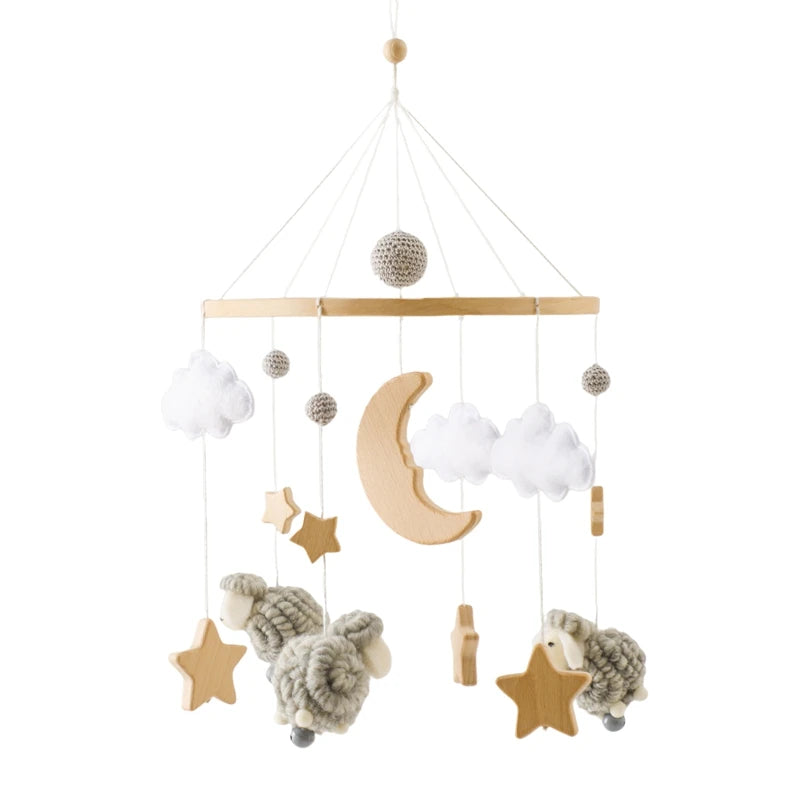 Baby Wooden Bed Bell Bracket – Newborn Crib Mobile Stand for 0-12 Months, Wooden Hanging Toy Holder with Crochet Bed Bell Rattle, Infant Nursery Decoration & Sensory Baby Toy Accessory