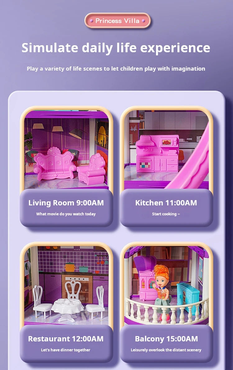 3D DIY Fantasy Princess Castle Villa Assembly Doll House Set – Creative Building Toys for Girls, Home Play & Kids 3D Educational Toy Kit