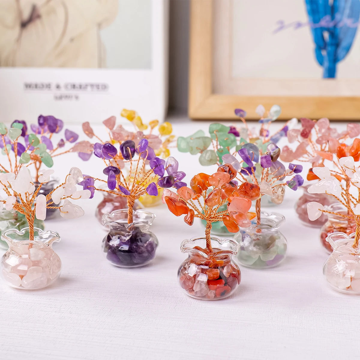 Arbre à vœux en cristal naturel – Arbre à vœux bonsaï en cristal Feng Shui de guérison Reiki pour la décoration de la maison, du bureau et de la table