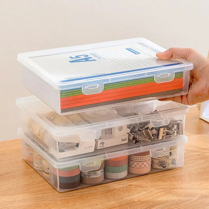 Caja organizadora de plástico transparente – Contenedor portátil a prueba de polvo para documentos, papelería y accesorios