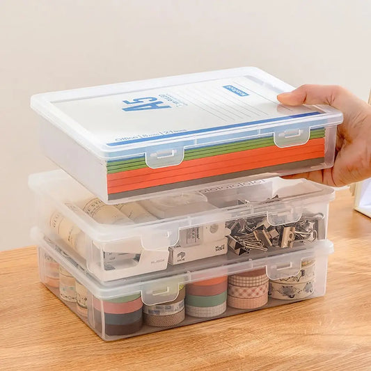 Caja organizadora de plástico transparente – Contenedor portátil a prueba de polvo para documentos, papelería y accesorios