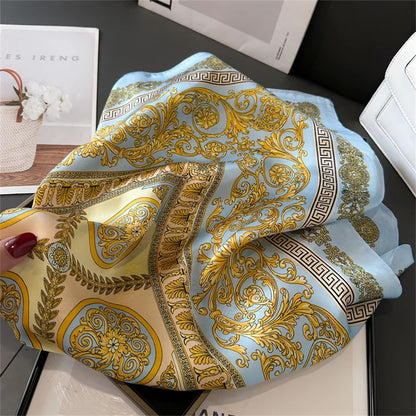 70x70CM Foulard en soie imprimé pour femme – Châle Pashmina carré tendance, tour de cou de luxe, bandeau et bandana décoratif