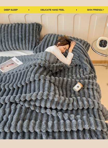 Manta Suave de Felpa de Conejo Artificial – Manta Gruesa Cálida para Sofá, Cama y Confort Otoñal