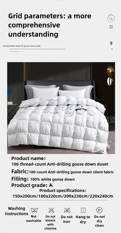 Edredón de lujo 100% plumón de ganso blanco – Duvet ligero y cálido de invierno con diseño plisado