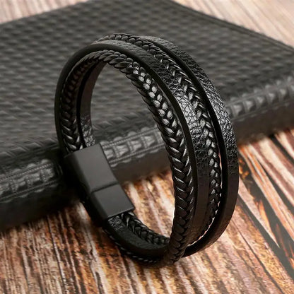 Pulsera de cuero clásica para hombre – Pulsera multicapa tejida a mano para hombre | Accesorio de joyería de moda casual, regalo