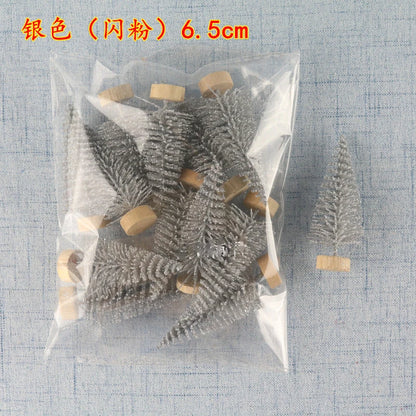 12PCS 4.2CM Mini Christmas Trees – White Snow Frost Sisal Bottle Brush Trees with Santa for DIY Xmas House & Holiday Decor