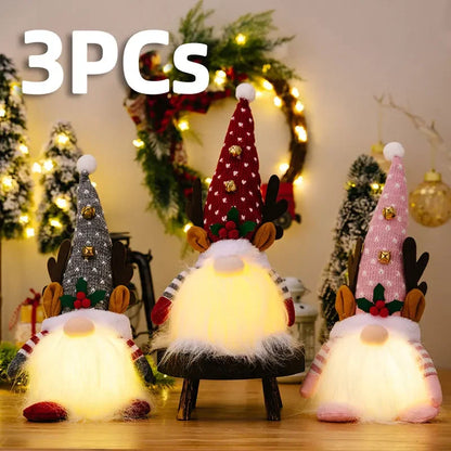 1–3PCS Christmas Gnome Reindeer Decorations 2026 – LED Glowing Gnome Doll Night Light for Xmas Tree, Home Decor, Gifts & New Year 2027