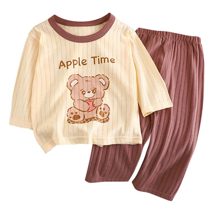 Conjunto de Pijama de Algodón para Niños – Pijama de Manga Larga y Pantalones para Verano en Casa y Habitaciones con Aire Acondicionado