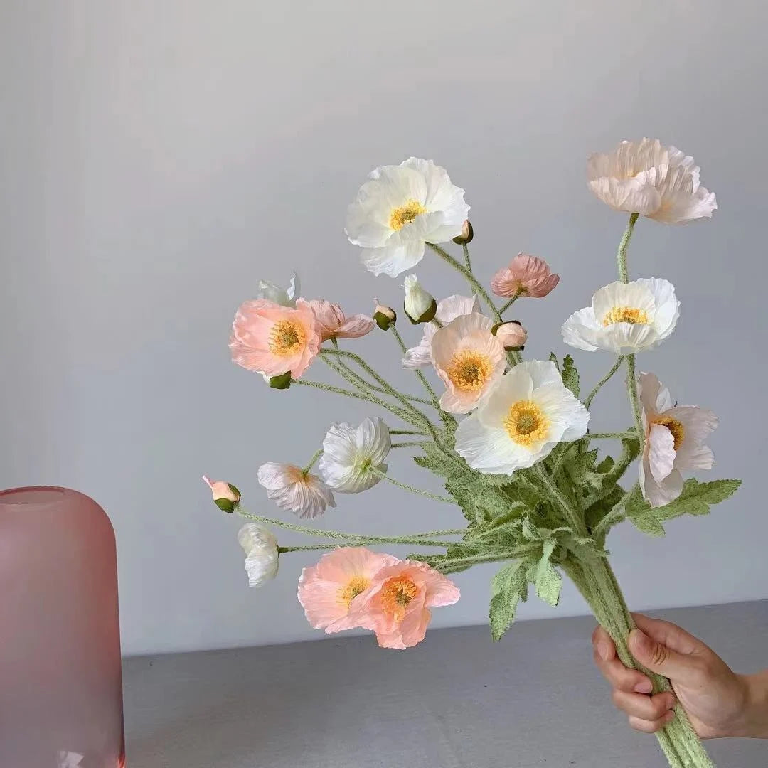 4 Heads Artificial Poppy Bouquet – Realistic Faux Flowers for Home Décor, Garden, Wedding Decoration, Party Arrangements & DIY Floral Projects