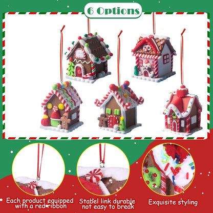 5PCS Gingerbread House Christmas Ornaments – Holiday Tree Hanging Decorations with Rope, Gingerbread House Decor for Xmas & Home