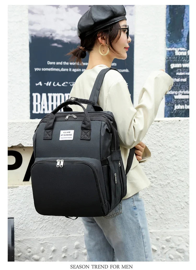 Sac à langer de grande capacité pour bébés avec matelas à langer – Sac à langer de maternité imperméable pour mamans avec rangement pour biberons et lit de bébé
