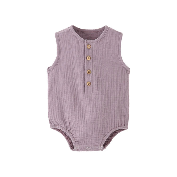 Mameluco de verano 100% algodón y lino para recién nacidos – Bodysuit sin mangas suave y transpirable para bebés y niñas