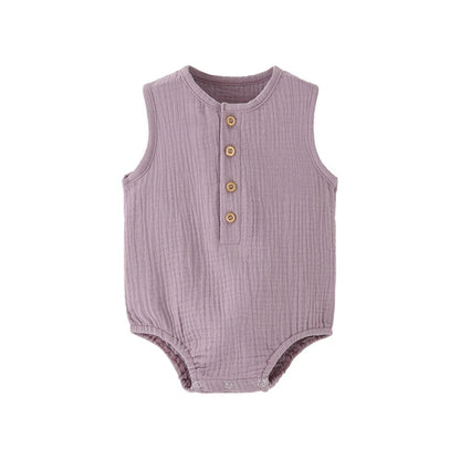 Mameluco de verano 100% algodón y lino para recién nacidos – Bodysuit sin mangas suave y transpirable para bebés y niñas