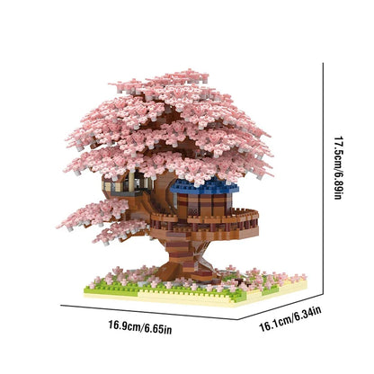 DIY Sakura Tree Building Blocks Set – Cherry Blossom Treehouse Model with LED Lights Romantic Gift Decor