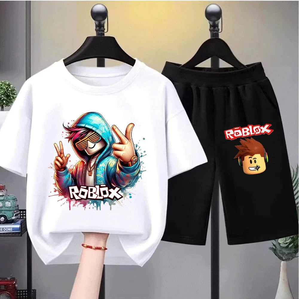 Kids Gaming Hoodie & T-Shirt Set Casual 2-Piece Outfit for Boys & Girls