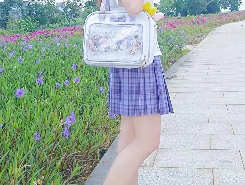 Bolso Y2K lindo con moño Ita – Bolso de hombro transparente para mujer y niña, bolso tote de exhibición de insignias DIY, bolso bandolera de moda Lolita con diseño de moño Kawaii