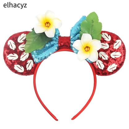 Diadema de orejas de Mickey Mouse de Lilo & Stitch – Lazo de lentejuelas de 5" Accesorio para el cabello de dibujos animados para mujeres y niñas | Diadema para fiestas y festivales
