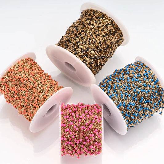 Cadena de cuentas de esmalte de acero inoxidable de 1M – Cadena de bricolaje de aceite de goteo de colores para collares, pulseras y fabricación de joyas