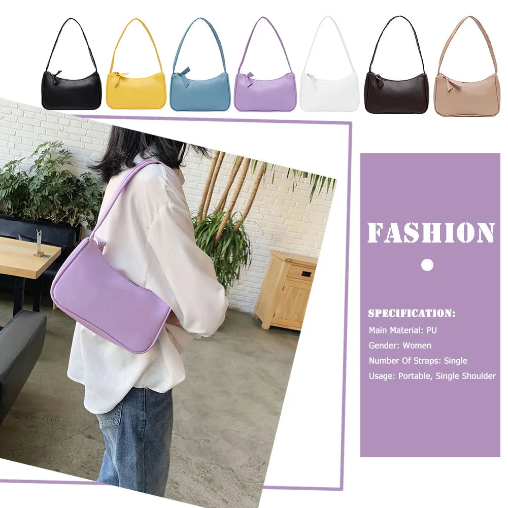 Bolso de hombro retro de piel sintética para mujer – Bolso de mano de moda con asa superior, monedero informal de color sólido para mujer