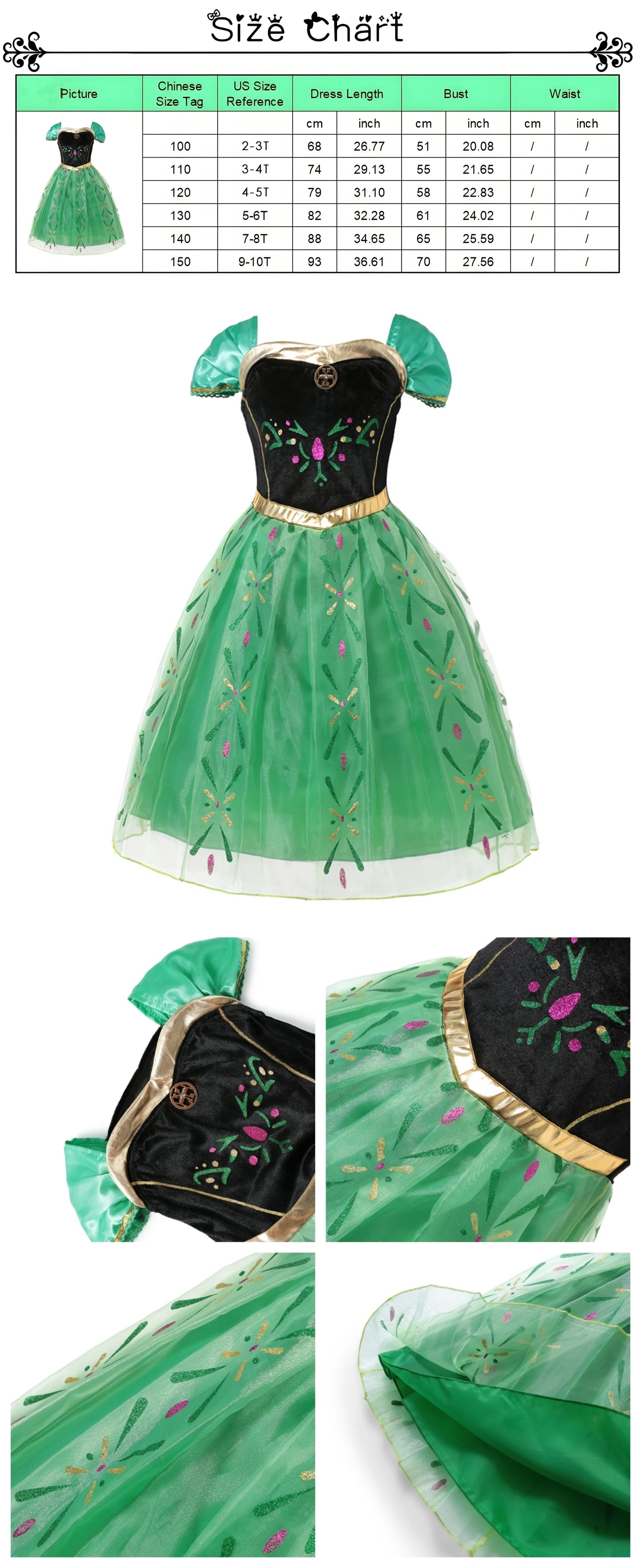 Vestido de disfraz de princesa para niña – Traje de fiesta de cuento de hadas para Halloween, carnaval y regalos de cumpleaños