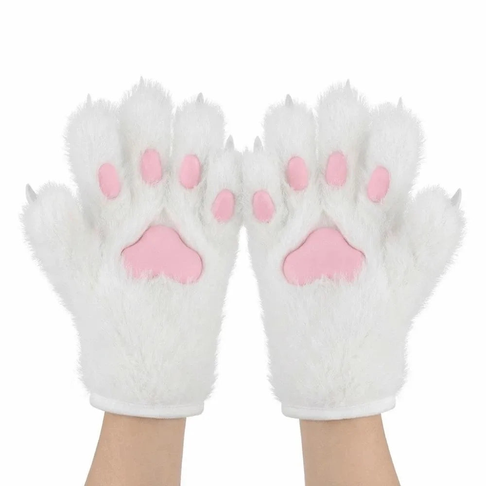 Cute Cartoon Cat Paw Gloves – Thick Furry Warm Mittens, Puppy Claw Cosplay Props for Parties, Costumes & Anime Events
