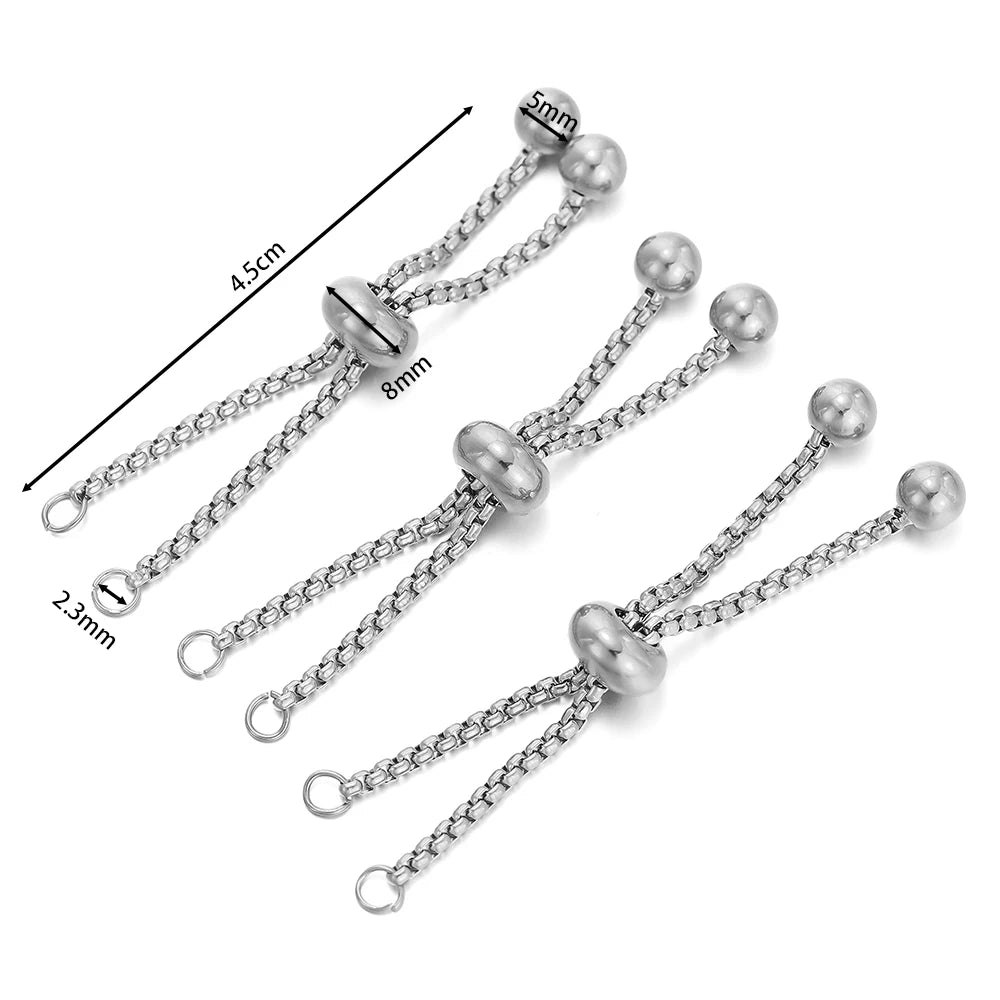 Chaînes coulissantes réglables en acier inoxydable 304, lot de 3, avec embouts à billes – Rallonges de bracelet DIY pour la fabrication de bijoux