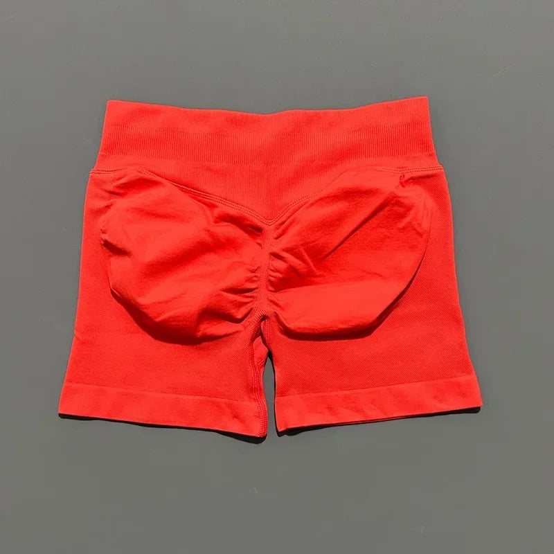 HISTELLO Pantalones cortos de yoga sin costuras de 4.5" para mujer – Pantalones cortos deportivos de talle bajo con efecto fruncido para gimnasio, fitness, correr y ropa deportiva