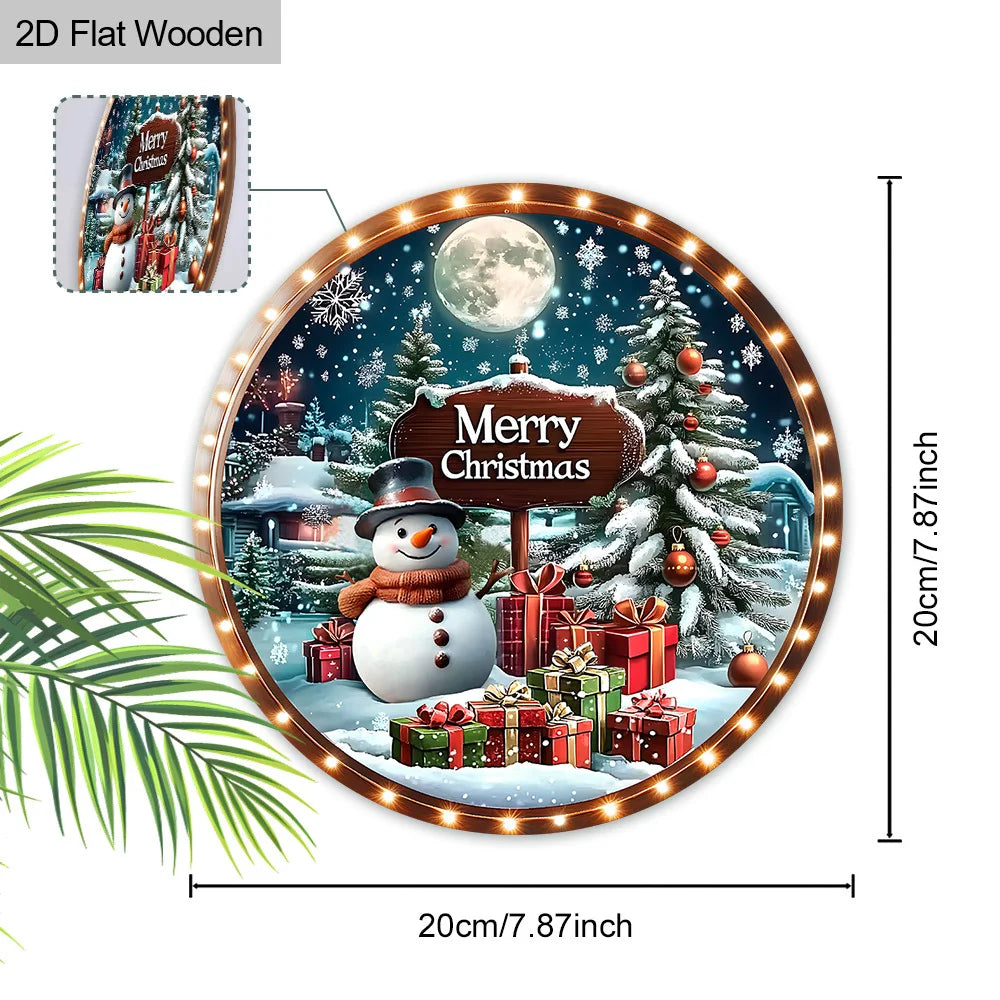 2D Wooden Christmas Pendant – Snowman with Gifts & Flashing Lights Design for Xmas Tree, Home & Holiday Decor