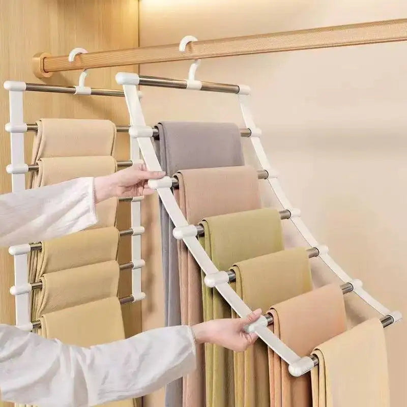 Cintre Multiple pour Pantalons – Organisateur de Placard Gain de Place avec Pinces Antidérapantes pour Pantalons, Jeans et Rangement de Vêtements
