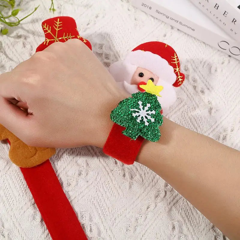 12/24PCS Red Christmas Slap Bracelets – Santa & Elk Kids Party Favors, Xmas Gifts, Ornaments & New Year Decor