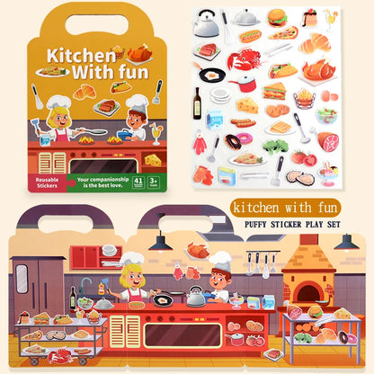 Libro de pegatinas DIY para niños – Libro de actividades de pegatinas de escenas de burbujas reutilizables, juguete portátil y silencioso, manualidades creativas de aprendizaje de pegatinas de gelatina para niños