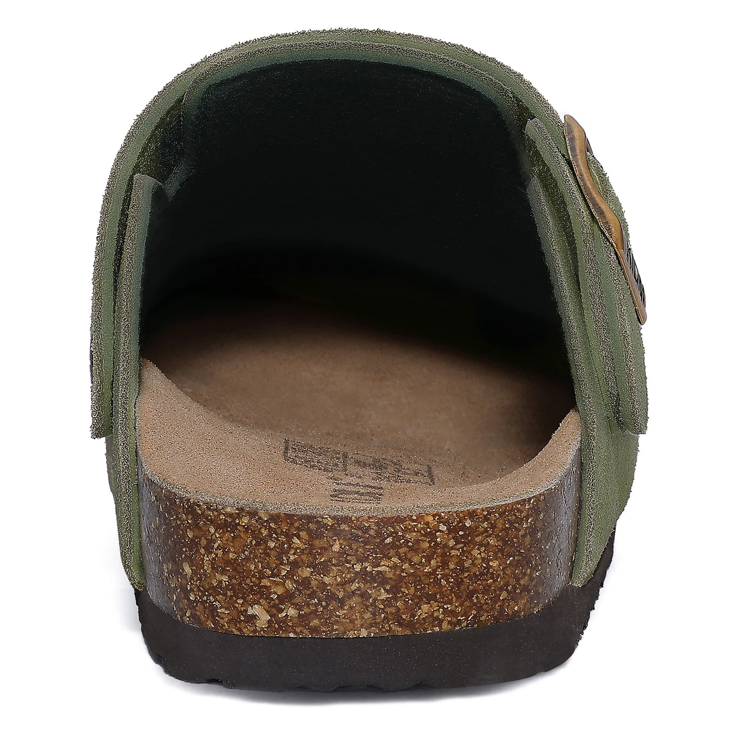 Kidmi Zuecos de ante de vaca para mujer y hombre, mules con plantilla de corcho, correa ajustable y soporte para el arco del pie